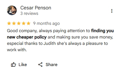 Reseña de cliente sobre seguro de carro en Florida