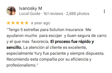 Reseña de cliente sobre seguro de carro en Florida