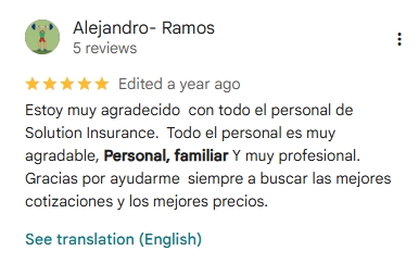 Reseña de cliente sobre seguro de carro en Florida