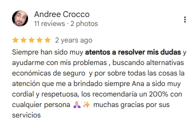 Reseña de cliente sobre seguro de carro en Florida